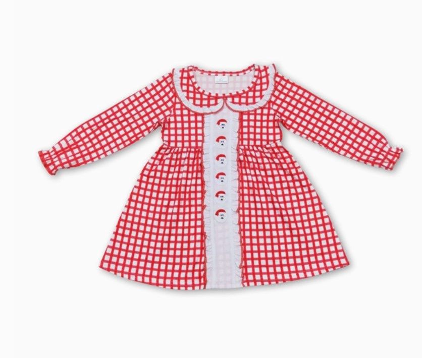 Red Gingham Embd Santa Dress
