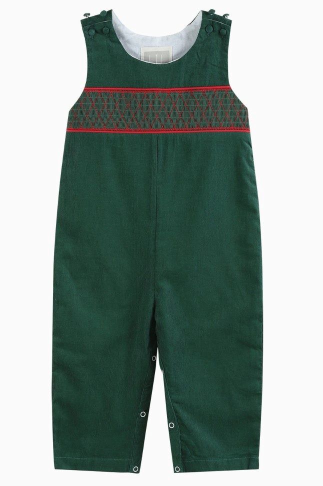 Green Corduroy Smocked Mistletoe John John