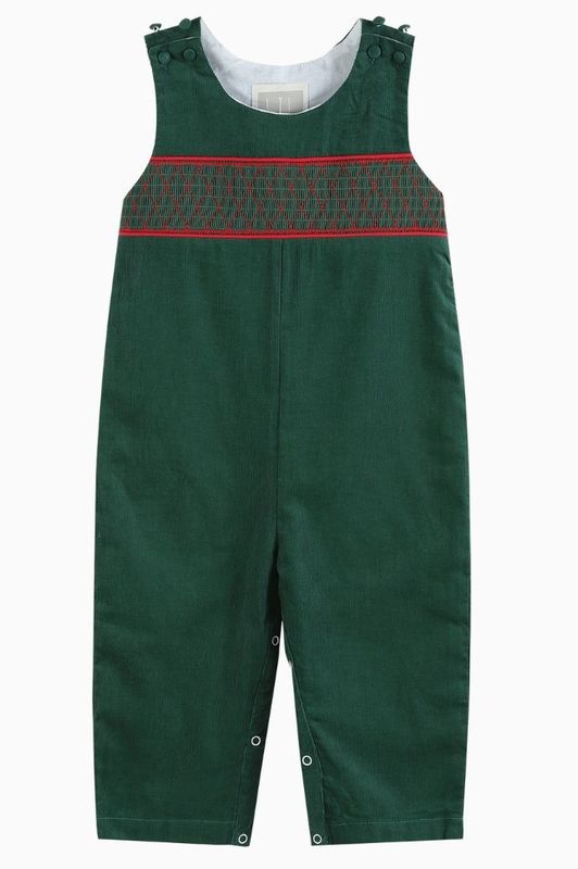 Green Corduroy Smocked Mistletoe John John