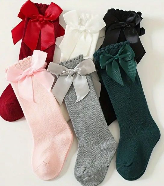 Cotton Knee High Bow Socks