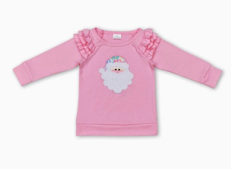 Pink Ruffle Sleeve LS T Shirt