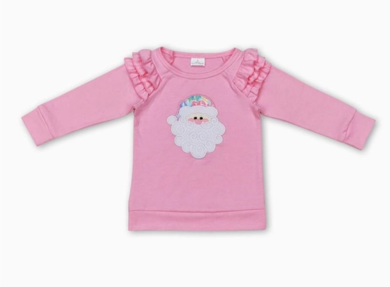 Pink Ruffle Sleeve LS T Shirt