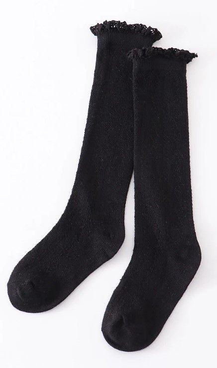 Black Knee High Lace Socks