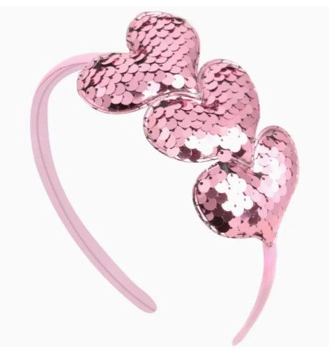 Pink Heart Sequin Headband