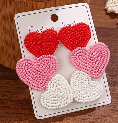 3 Heart Beaded Earrings