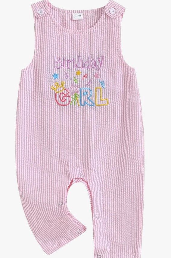 Seersucker Embroidered Birthday Girl Longall