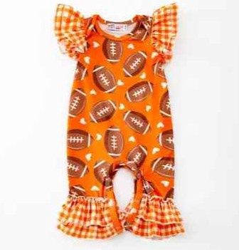 Gingham Football Romper, Colour: Orange, Size: 0/6M