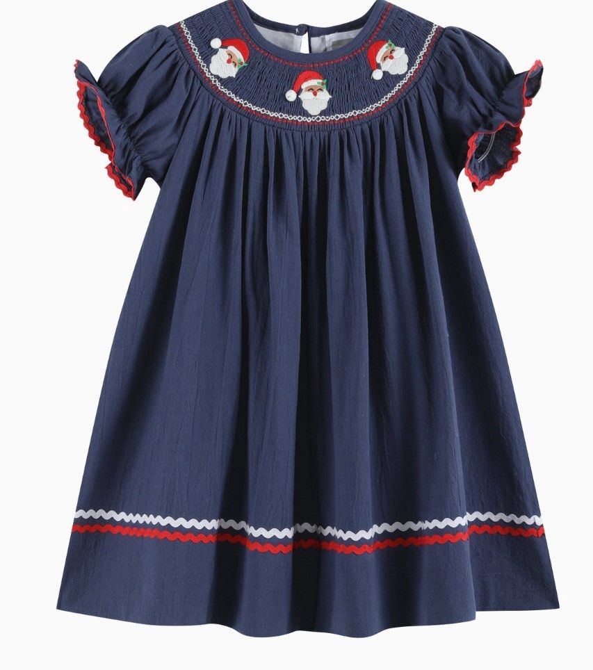 Navy Smocked Santa Dress