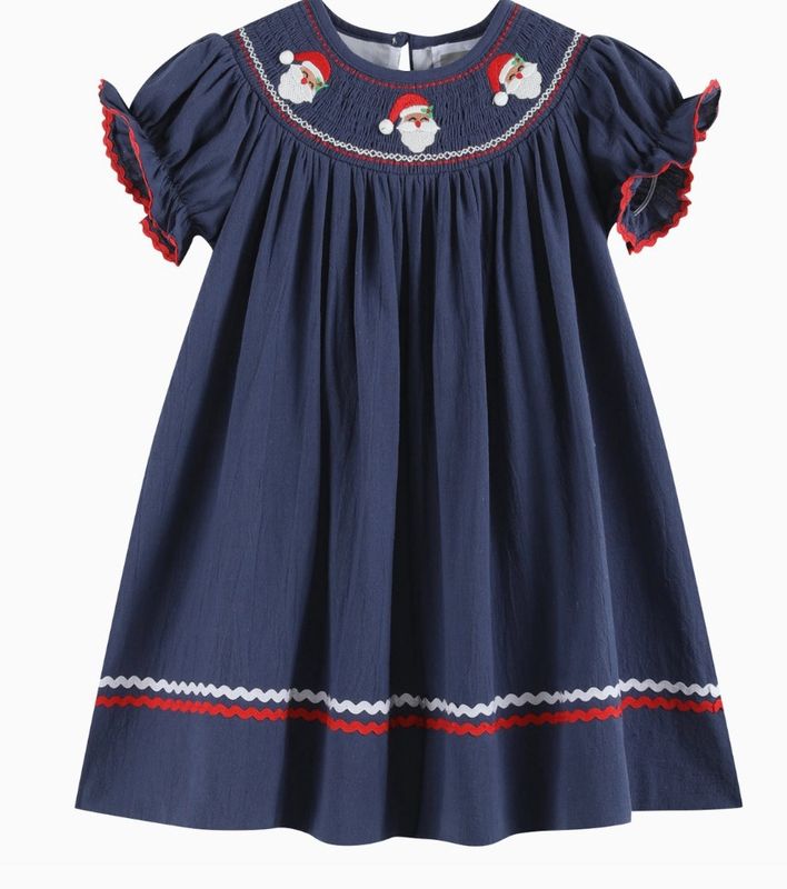 Navy Smocked Santa Dress