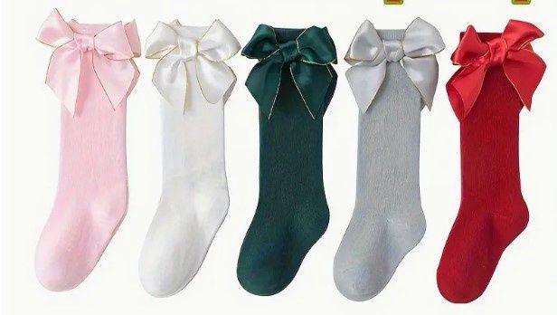Christmas Bow Sock Gold Trim