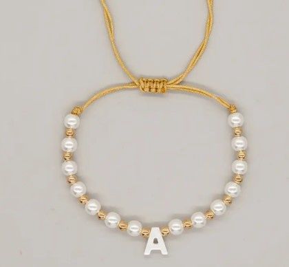 Initial Gold Pearl Bracelet, Colour: A