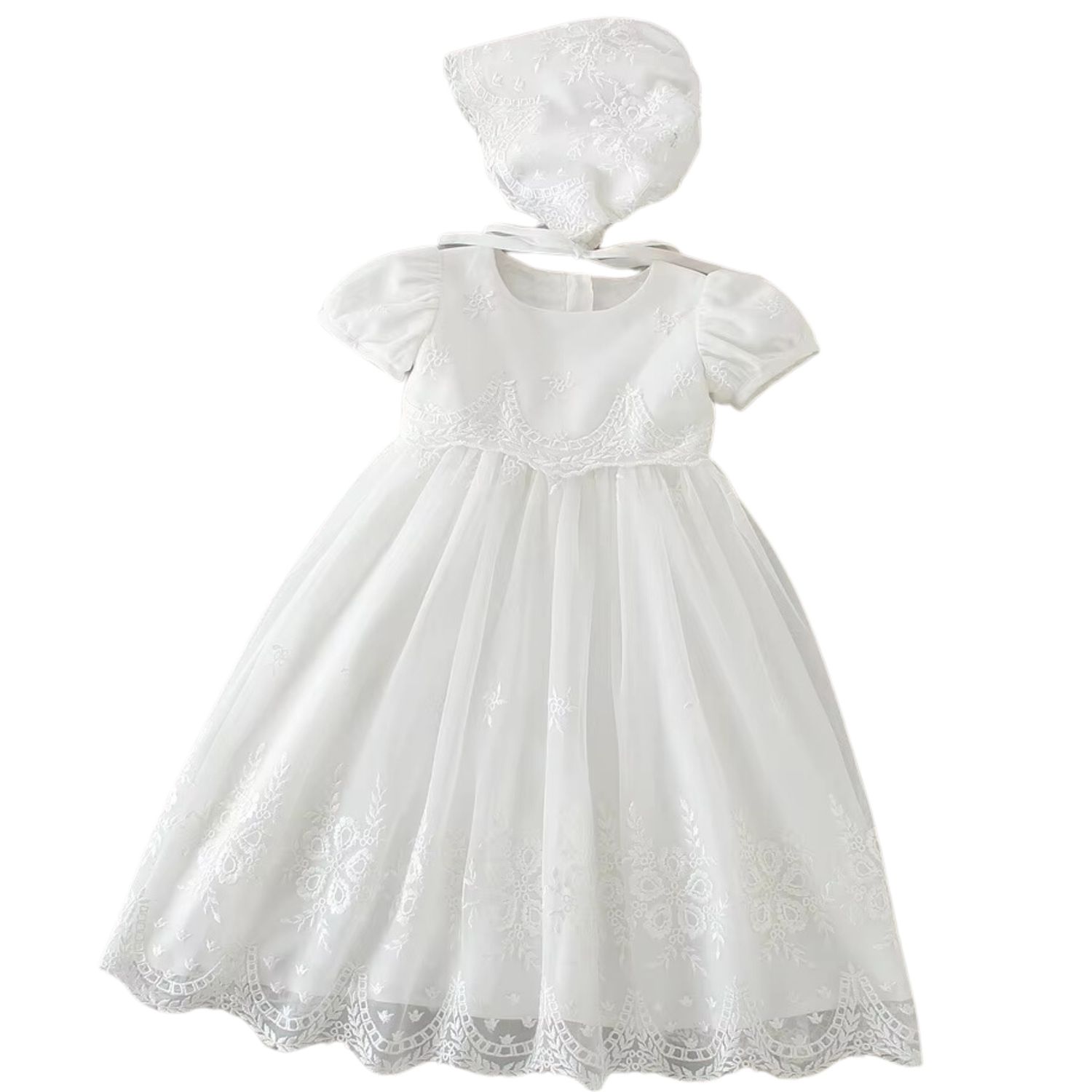 Long White Lace Overall Christening Gown