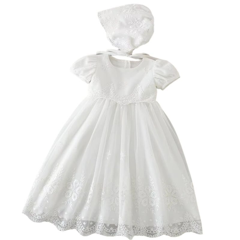 Long White Lace Overall Christening Gown