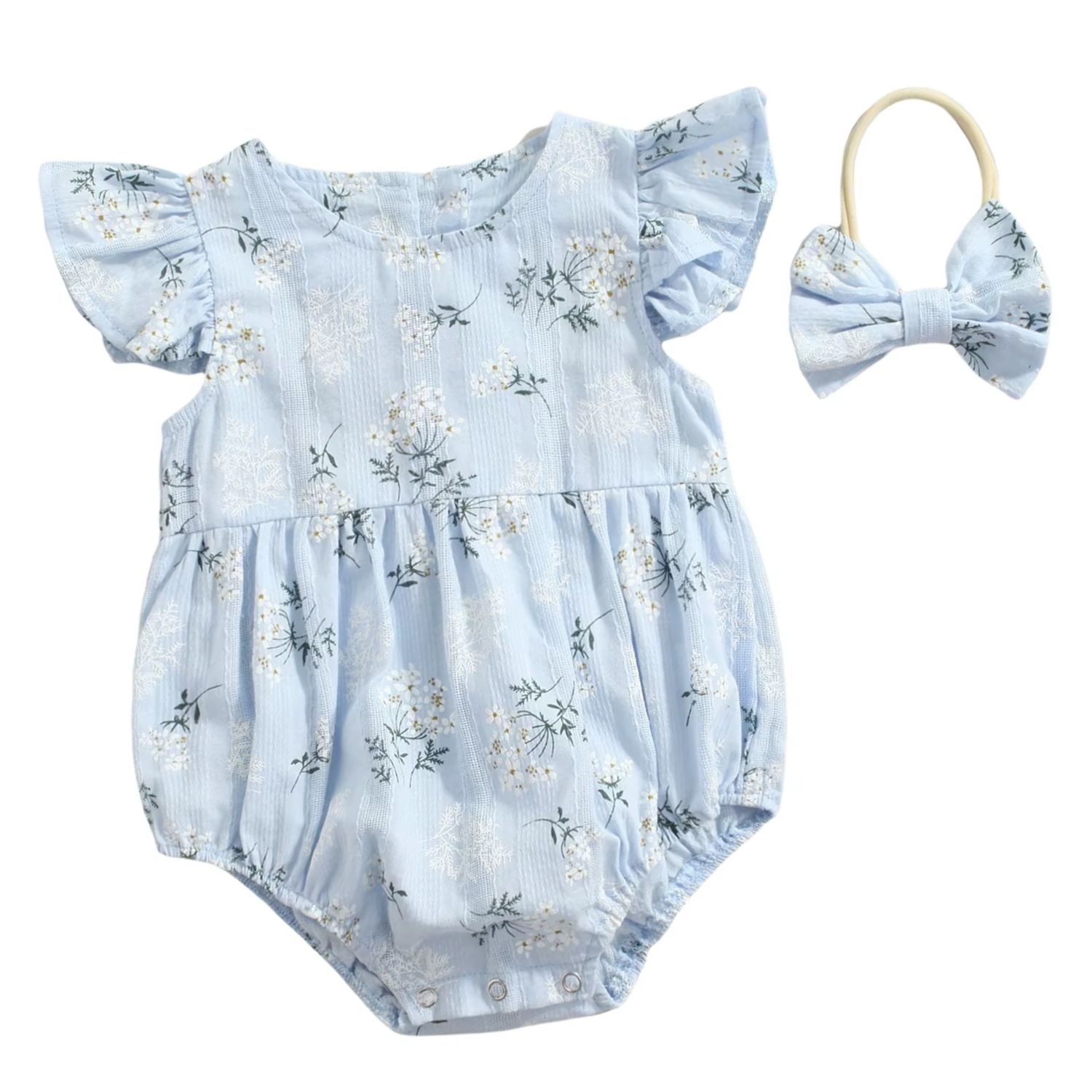 Blue Gauze Floral Embd Romper