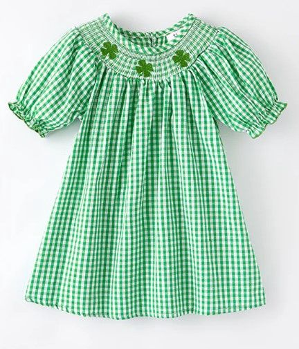 Green Gingham Smocked Clover Dress