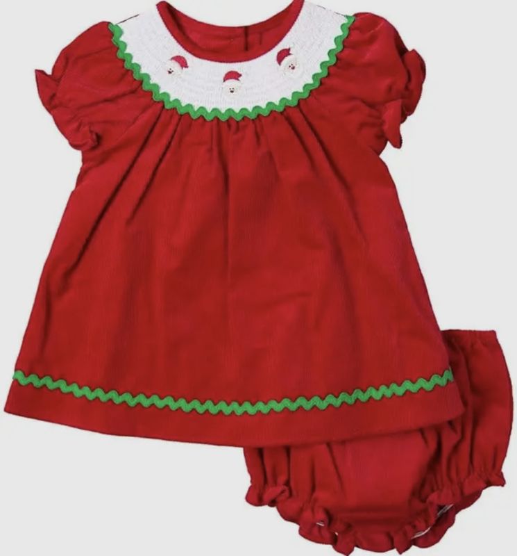 Smocked Red Corduroy Dress