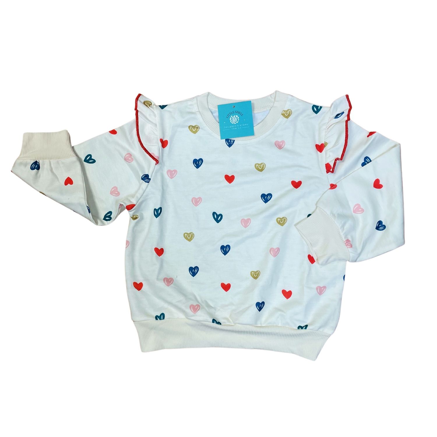 Cream Heart Ruffle Sleeve Sweatshirt