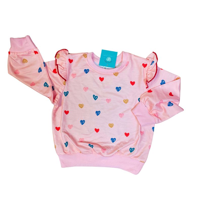 Pink Heart Ruffle Sleeve Sweatshirt