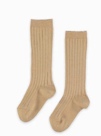 Tan Ribbed Knee High Socks