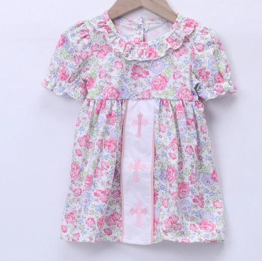 Pink Floral Embd Cross Dress