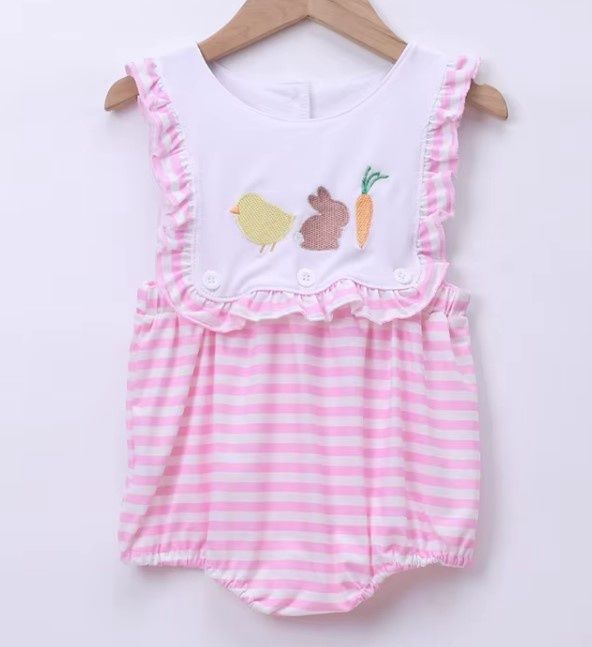Pink Stripe Embd Easter Romper