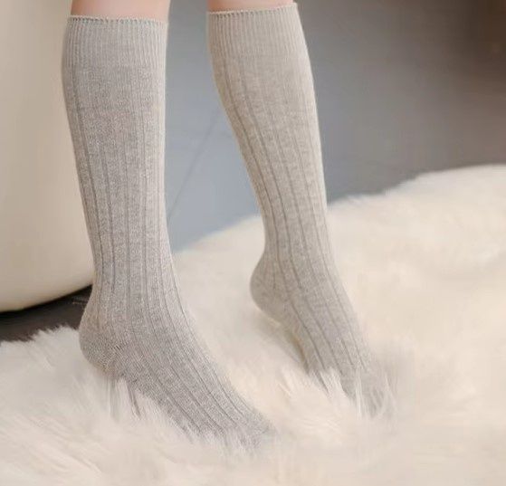 Grey Ribbed Knee High Socks