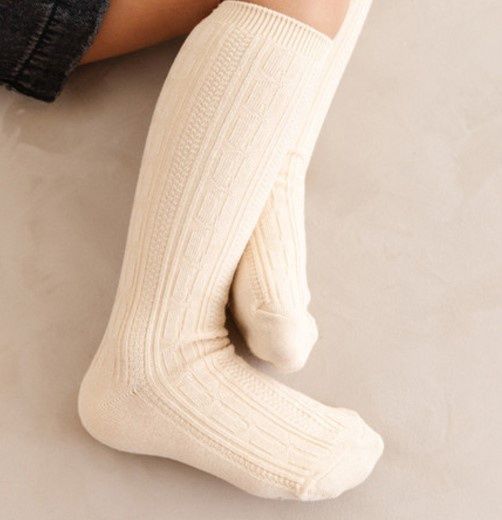 Cream Ribbed Knee High Socks