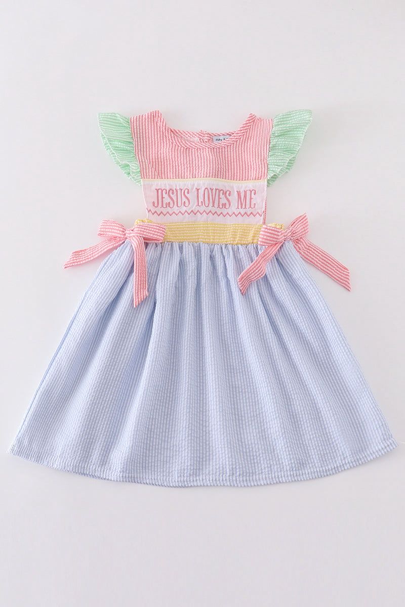 Seersucker Jesus Loves Me Dress
