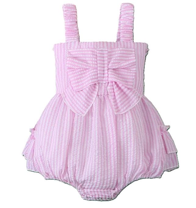 Pink Seersucker Ruffle Butt Romper