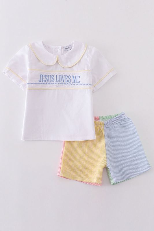 Seersucker Jesus Loves Me Boy Set