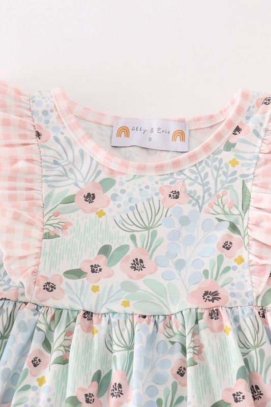 Green Floral Pink Gingham Dress