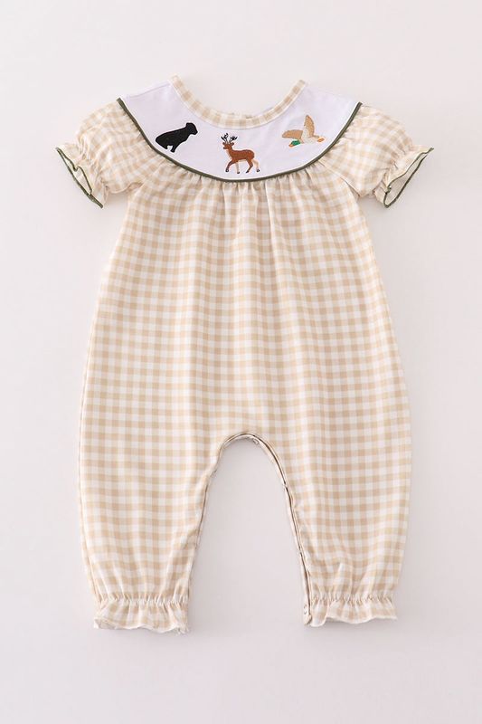 Beige Gingham Hunting Romper