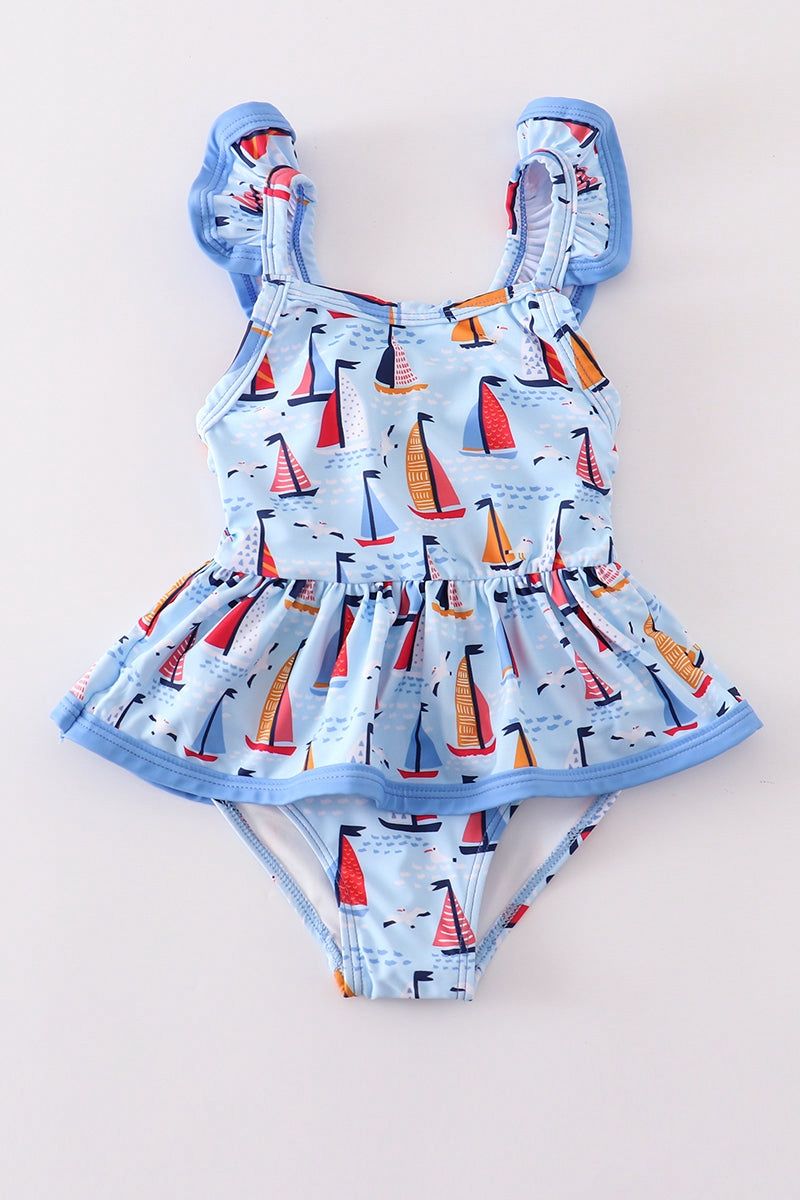 Blue Sailboat One Piece