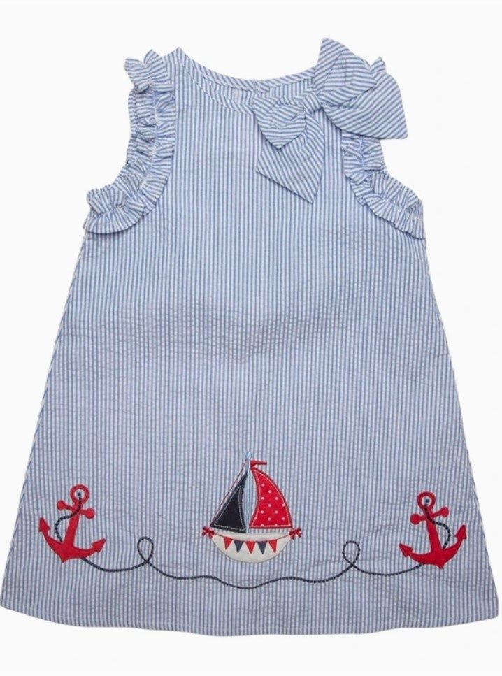Sleeveless Seersucker Sailboat Dress