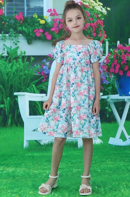 Cap Sleeve Big Girl Floral Dress