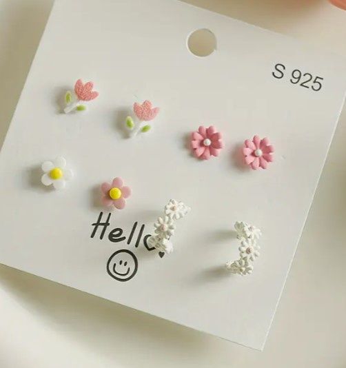 Spring Flower 4 pair Earrings, COLOR: Pink/White