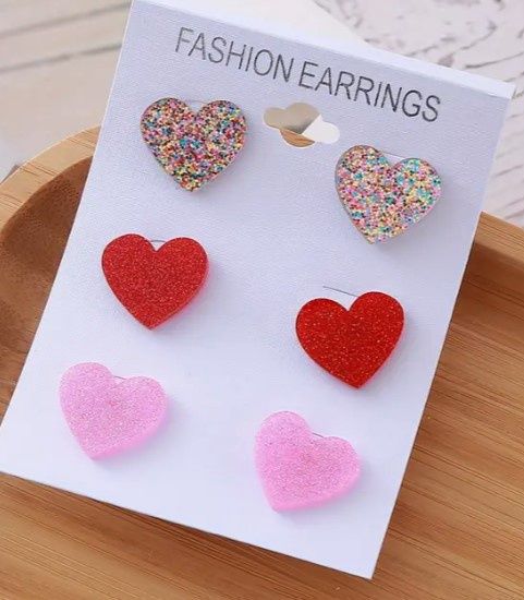 Glitter Heart  Earring Set