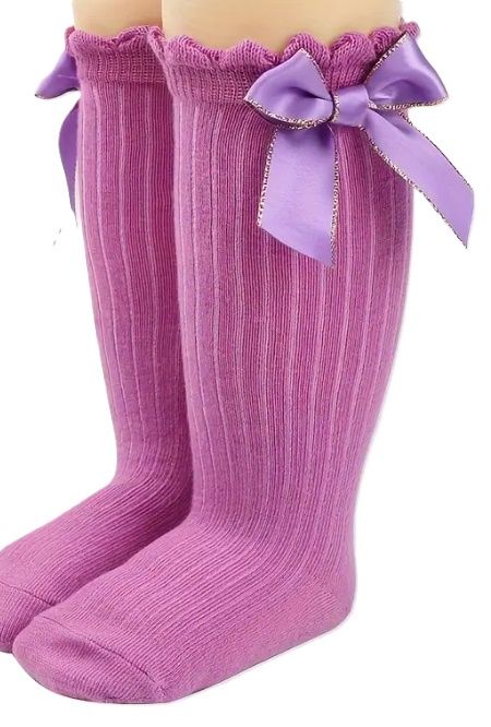 Ribbed Knee High Bow Socks