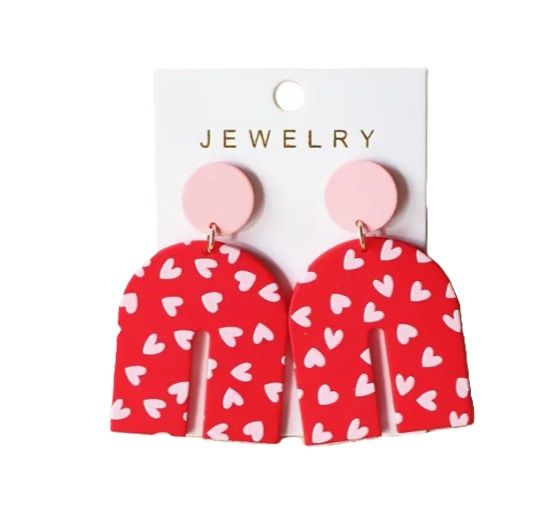Pink Red Heart Earrings
