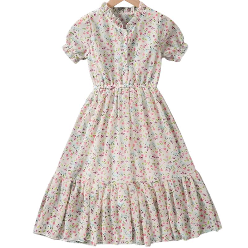 Cream Floral Cap Sleeve Dress