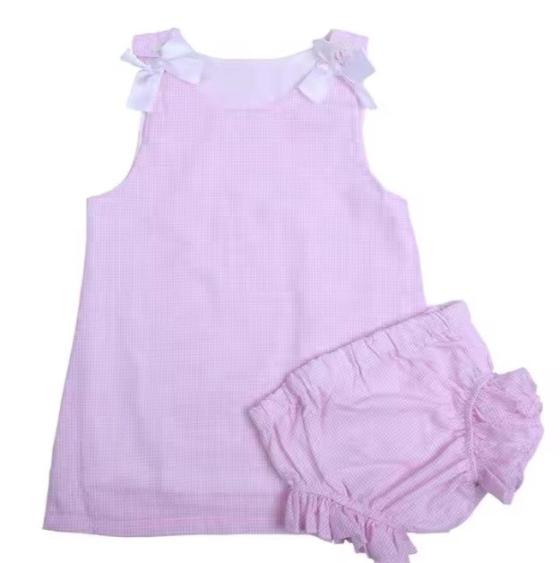 Seersucker Bummie Set, COLOR: Pink, Size: 12M