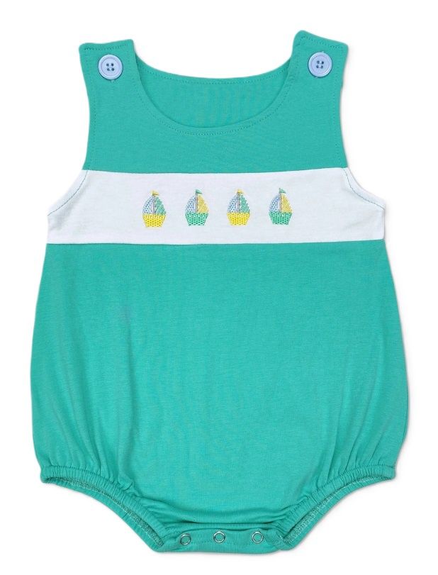 Embroidered Sailboat Romper, Size: 3/6M