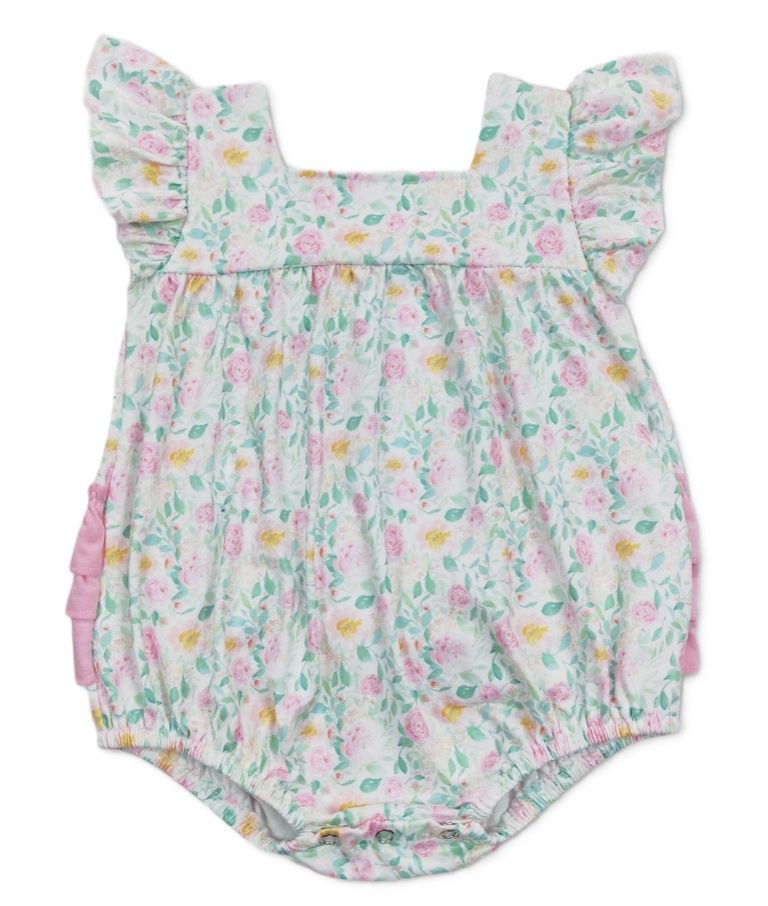 Aqua Floral Ruffle Butt Bubble, Size: 3/6M