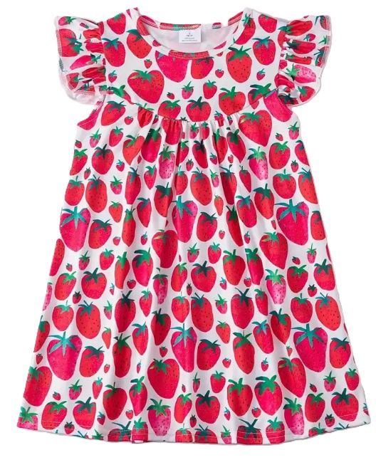 Strawberry Flutter Sleeve Dress, Size: 2T