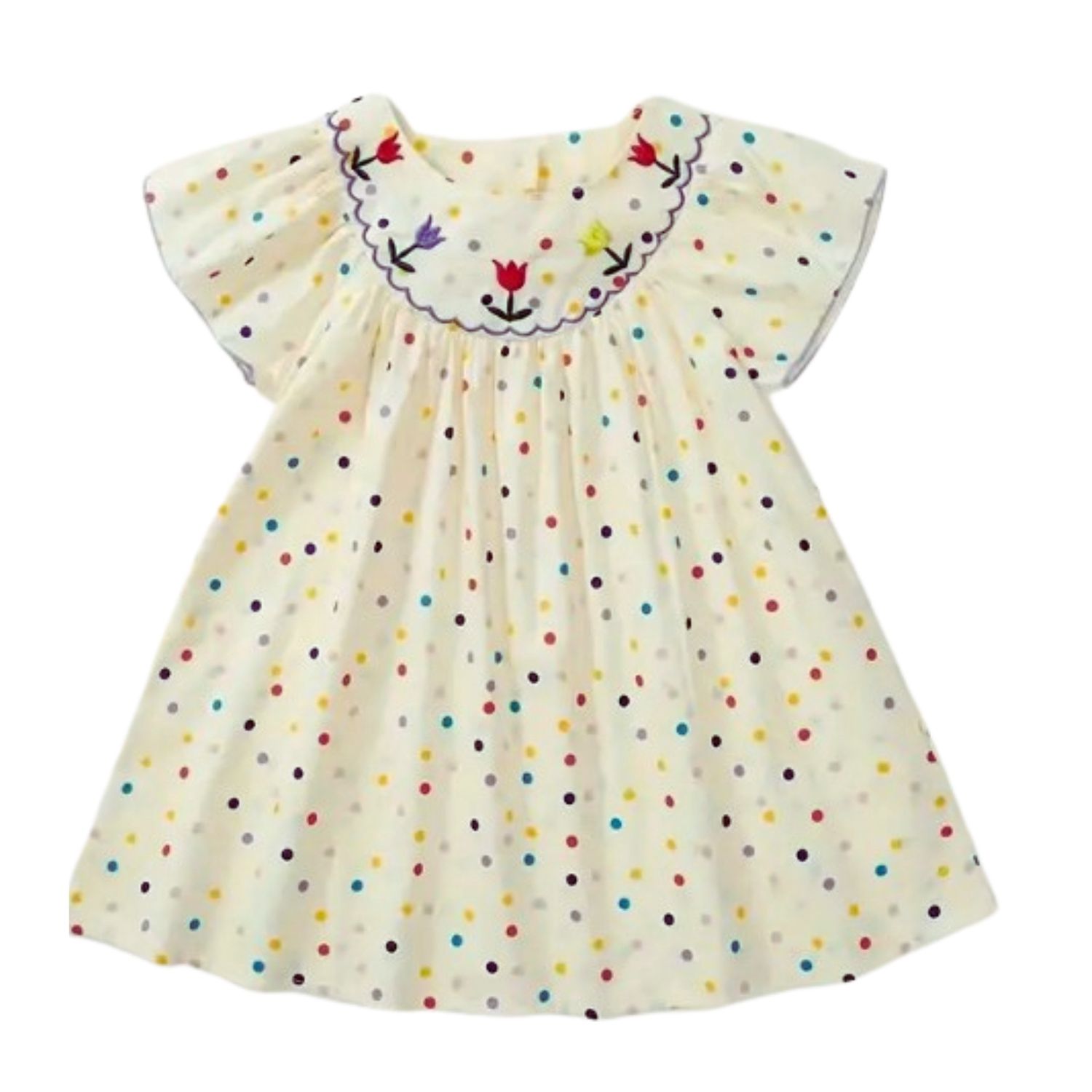 Polka Dot Embroidered Tulip Dress, Size: 6