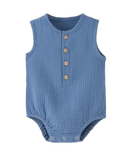 Blue Muslin Romper, Size: 3M