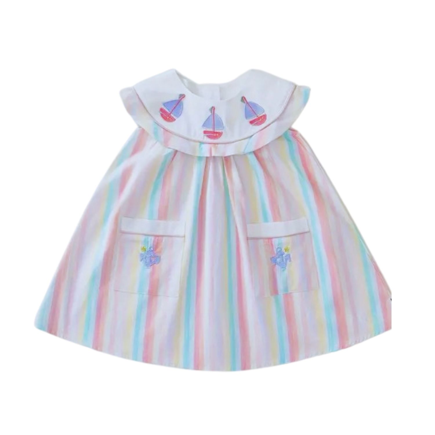 Pastel Embroidered Sailboat Dress, Size: 2T