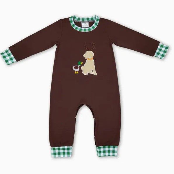 Brown LS Duck &amp; Lab Romper, Size: 0/3M
