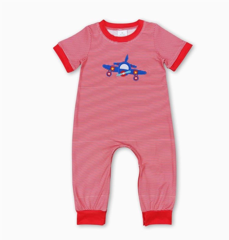 Red Stripe Airplane Romper, Size: 0/3M