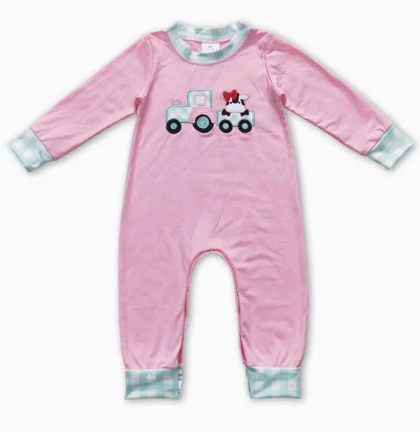Pink Farm Animal LS Romper